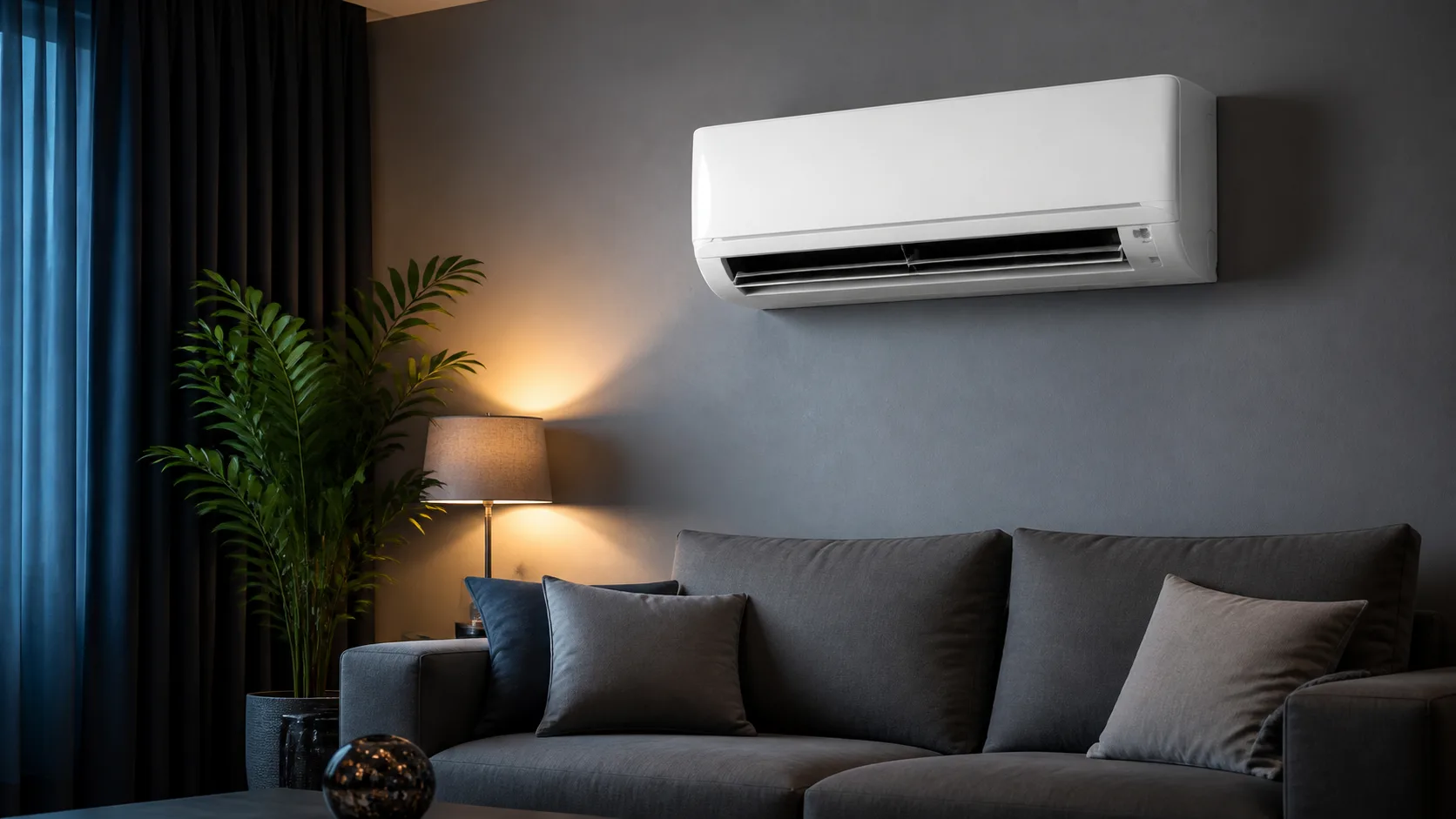Ar-condicionado split instalado em uma sala residencial