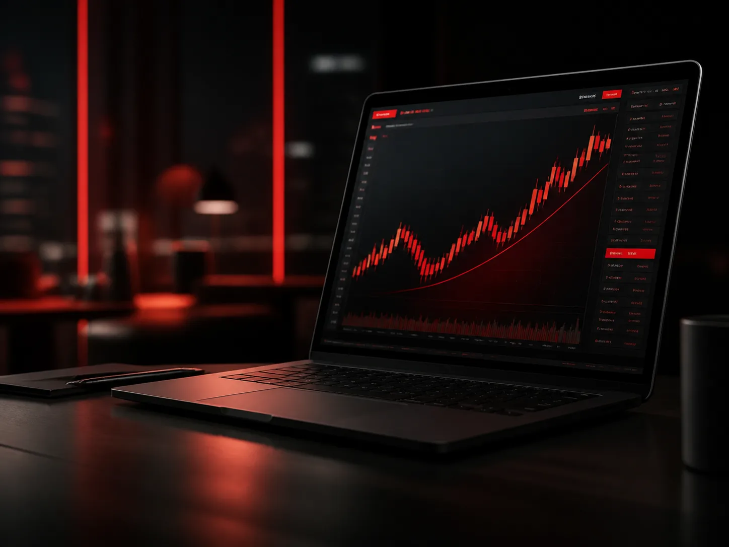 Notebook com gráfico financeiro representando investimentos