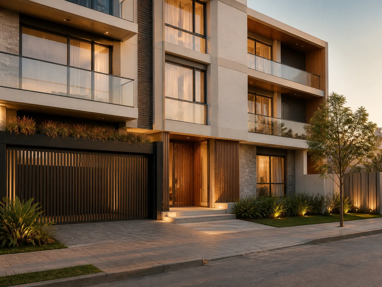 Fachada contemporânea de condomínio residencial
