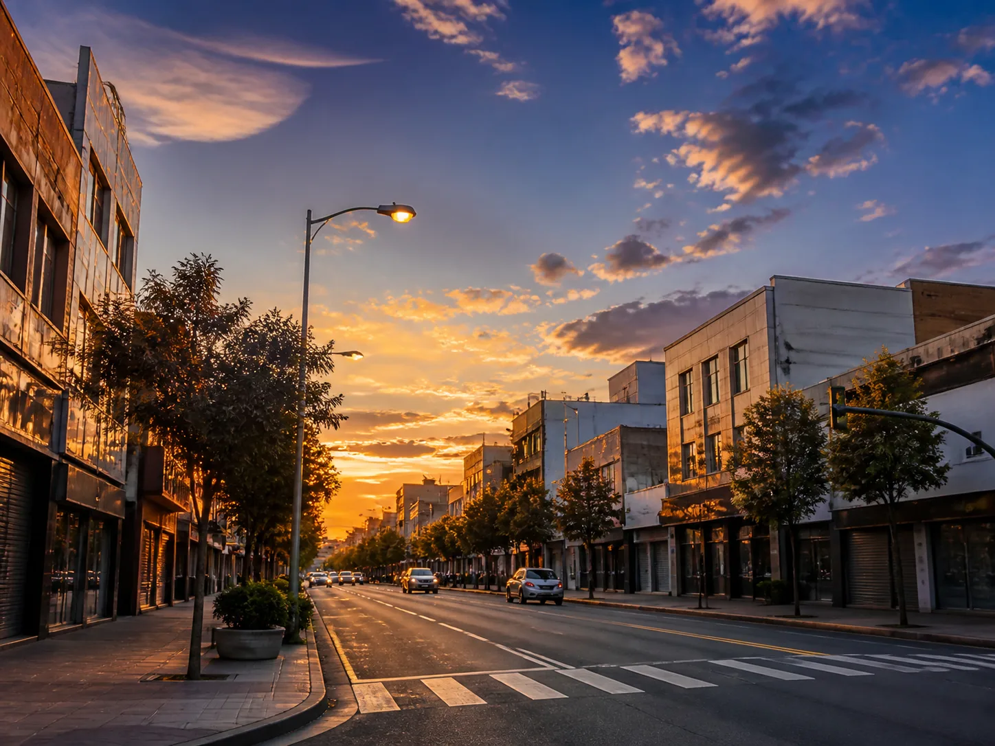 Avenida urbana em Americana ao fim da tarde