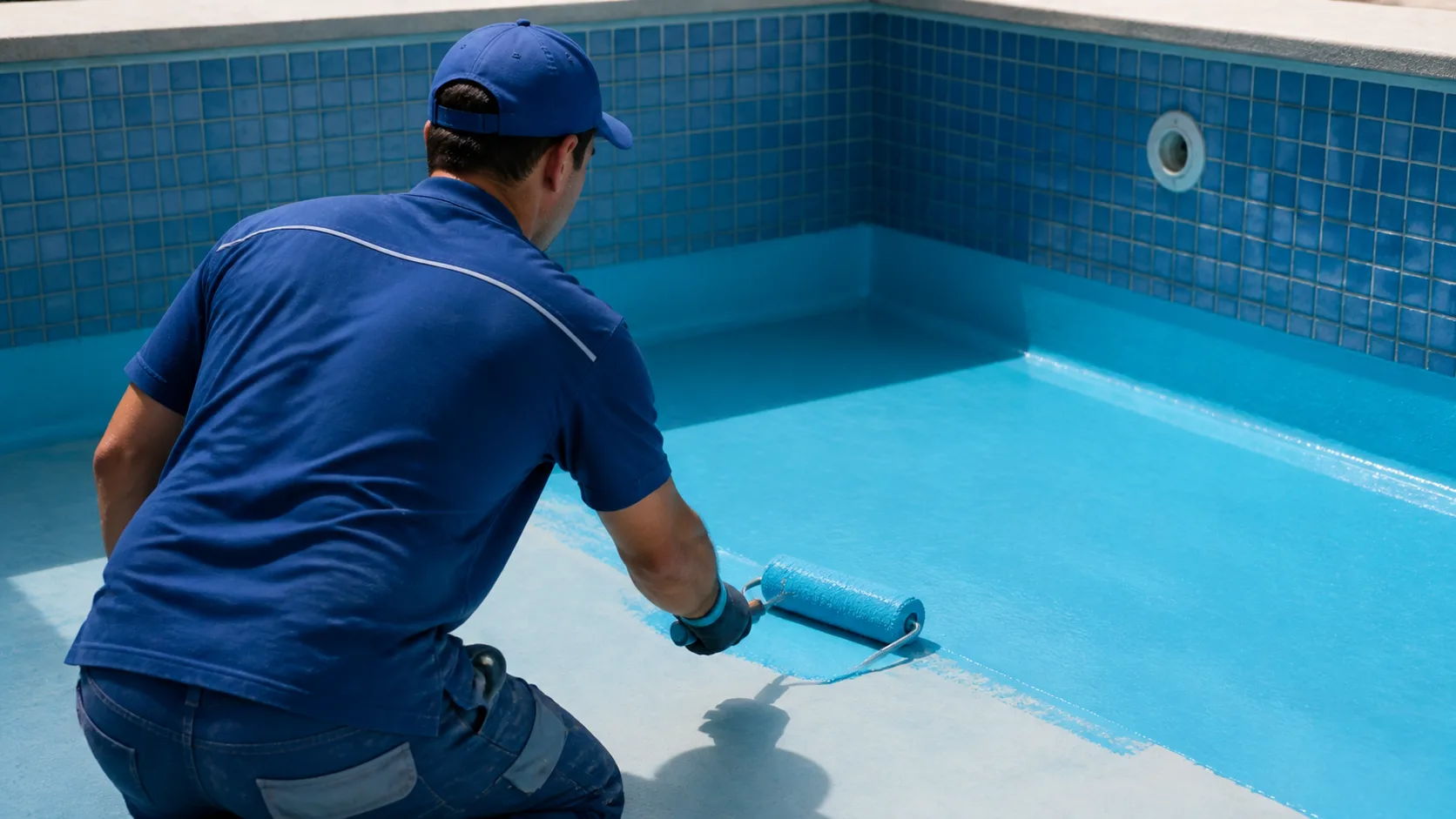Profissional realizando serviço no interior de uma piscina
