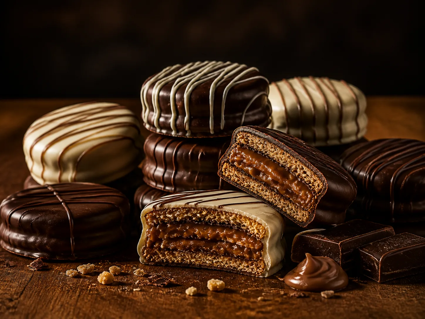 Sele&ccedil;&atilde;o de alfajores artesanais de diferentes sabores