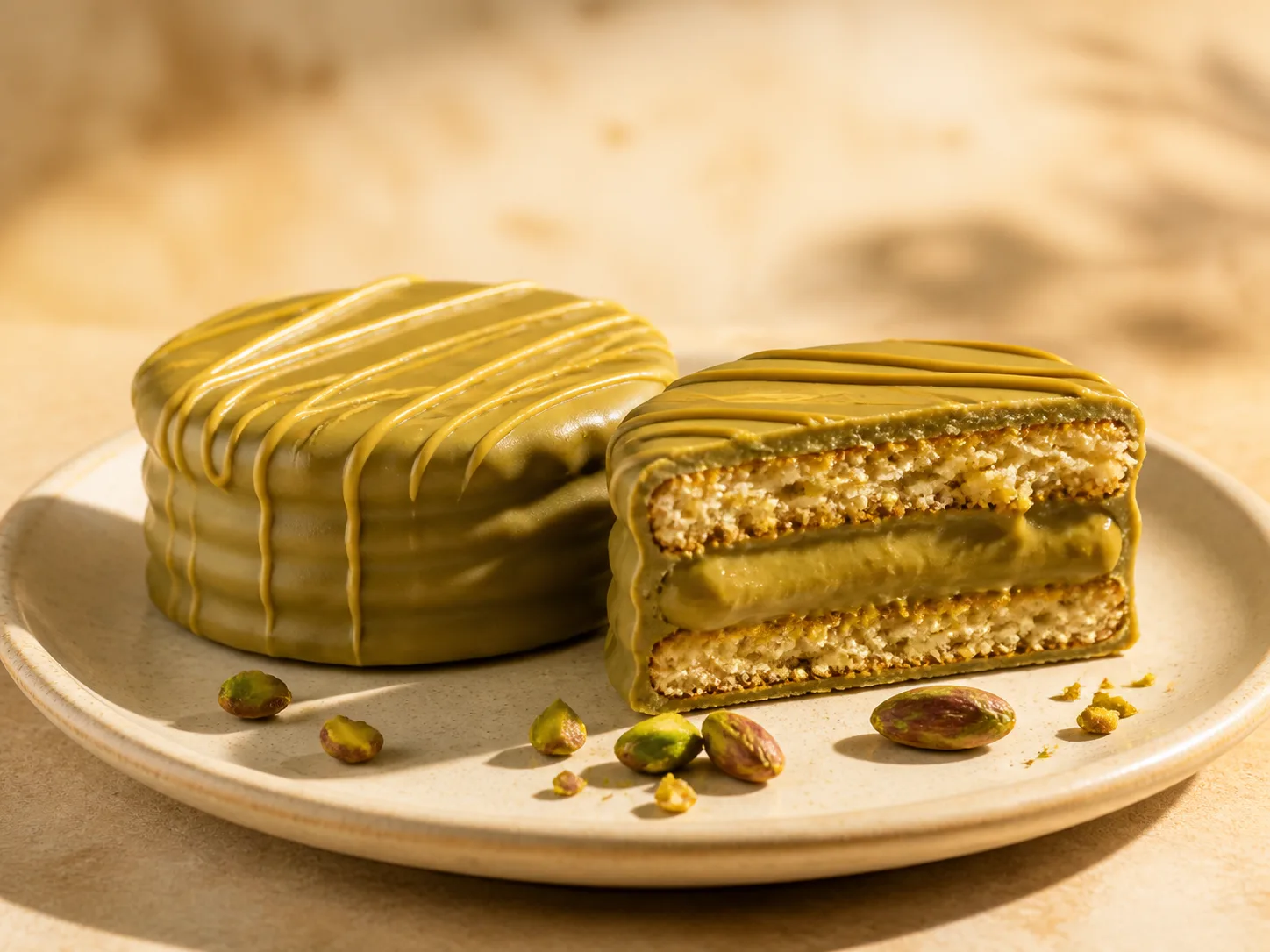 Alfajor Berilo de pistache com recheio cremoso