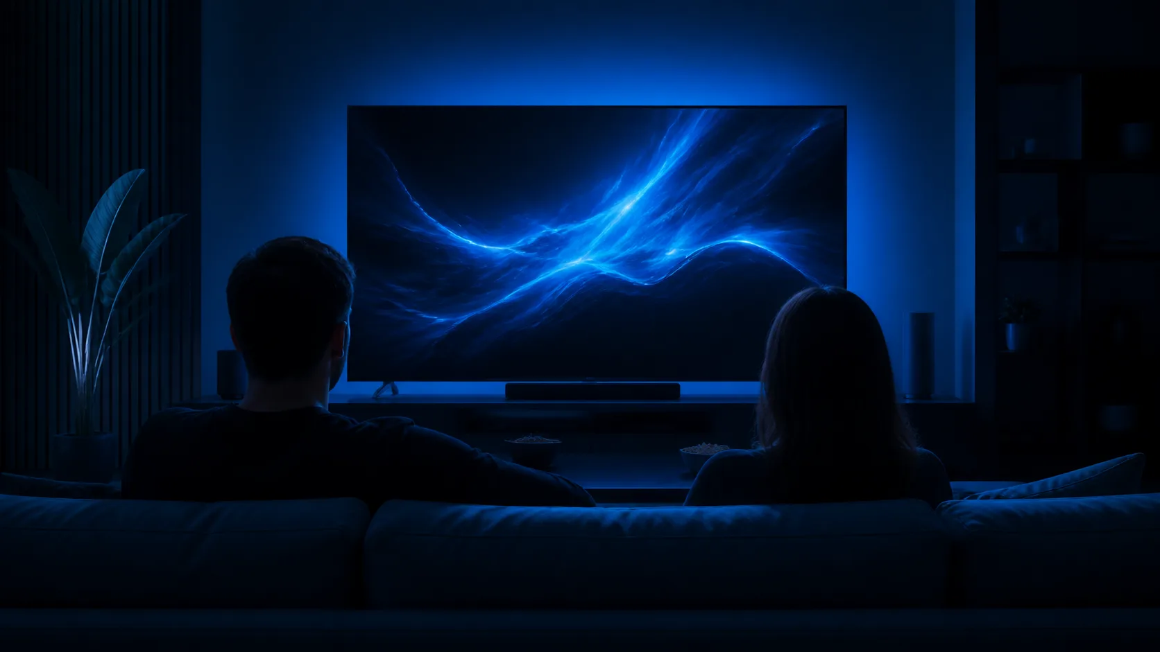 Pessoas assistindo a séries em uma sala escura