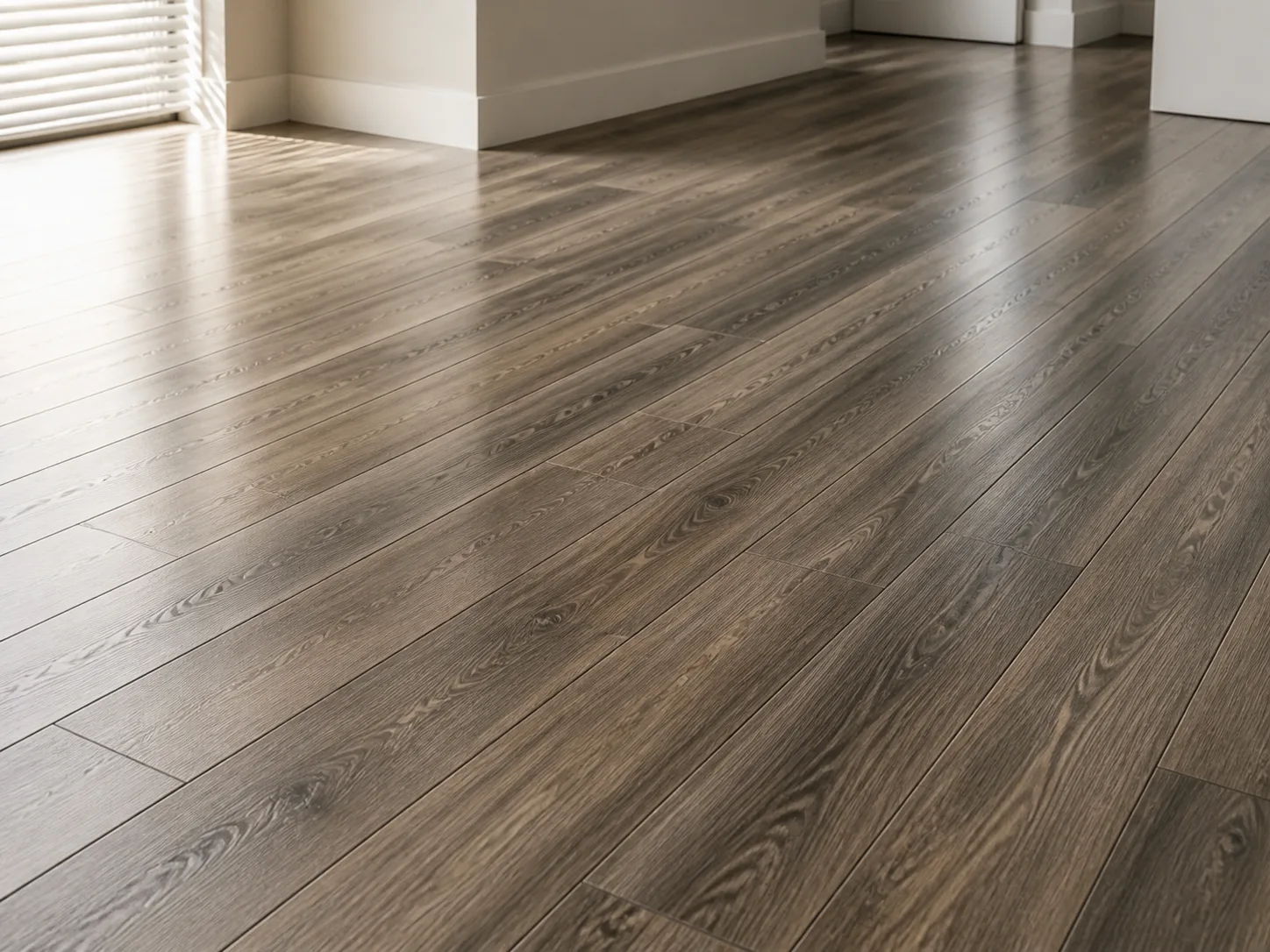Piso laminado amadeirado instalado em ambiente contemporâneo