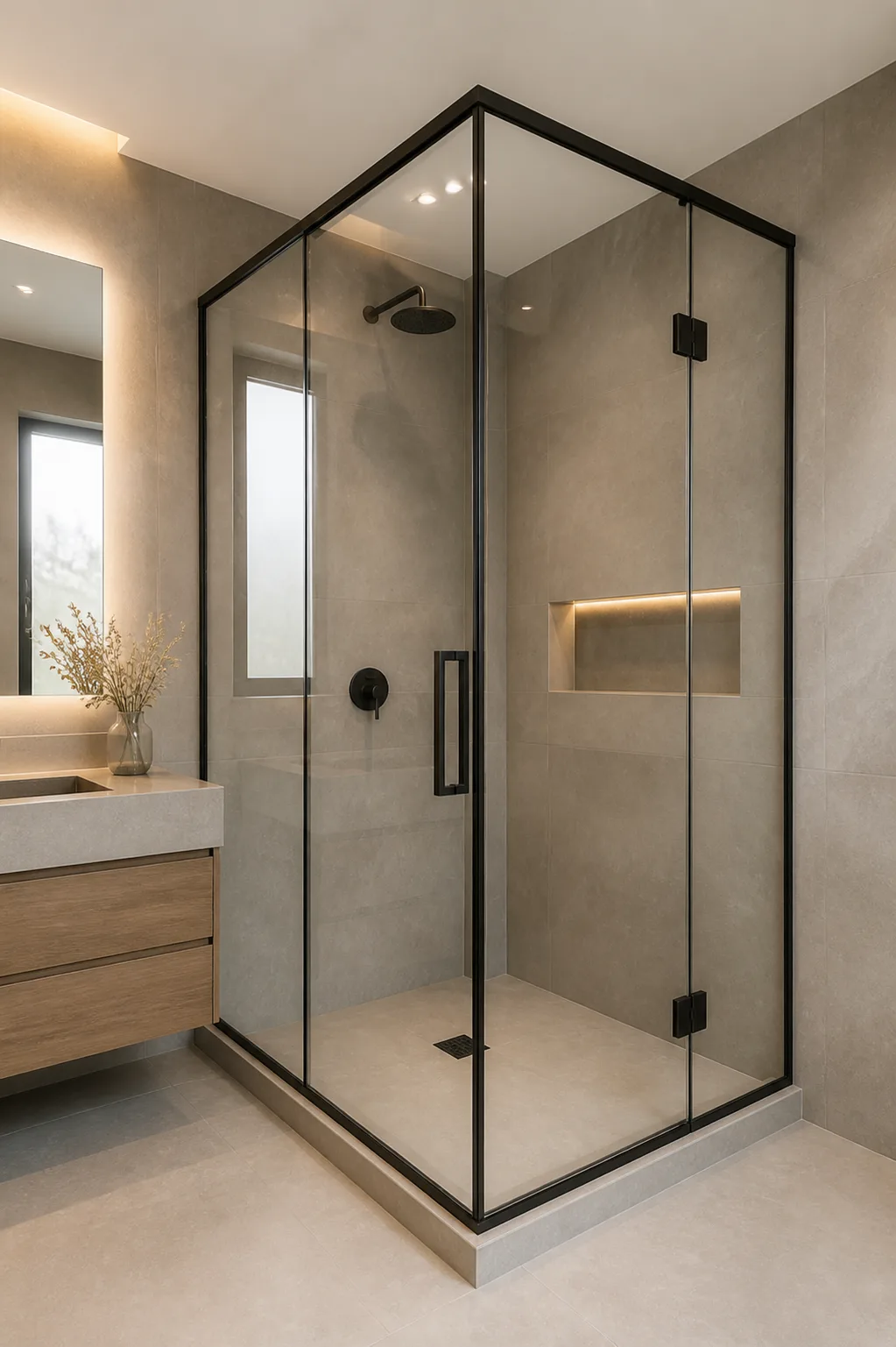 Projeto de box de vidro para banheiro contemporâneo