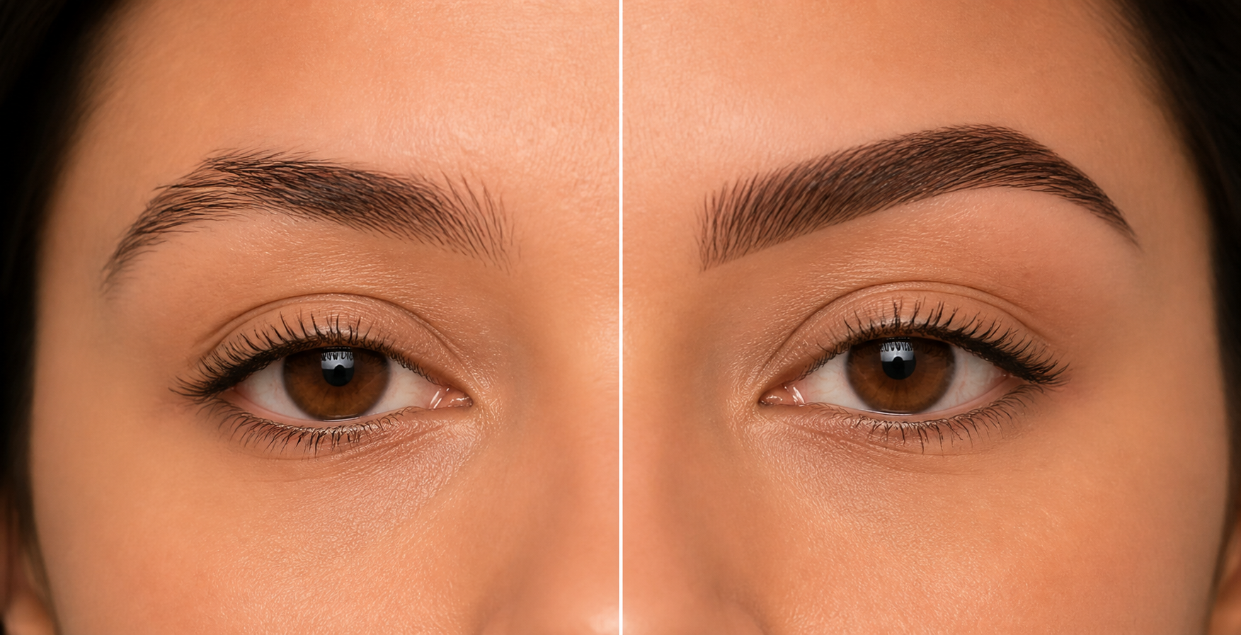Antes e depois de design de sobrancelhas natural