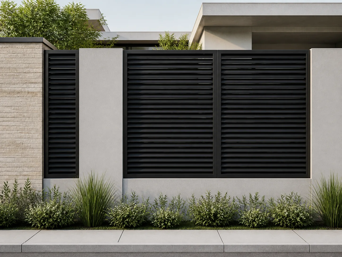Fechamento metálico instalado em construção contemporânea