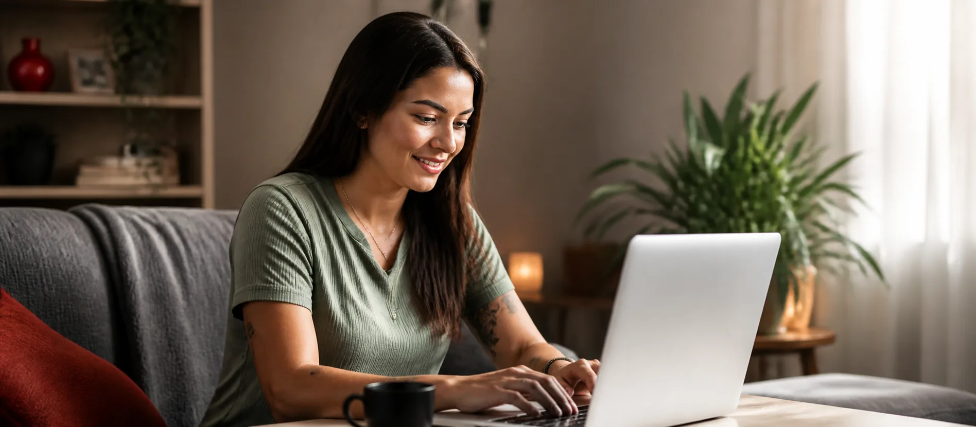 Pessoa utilizando notebook em uma residência