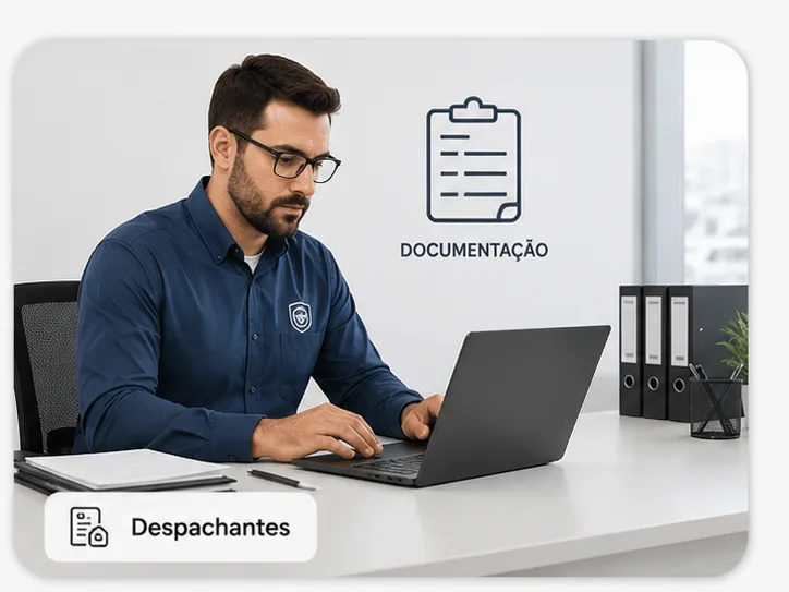 Despachante analisando documentos veiculares em escritório
