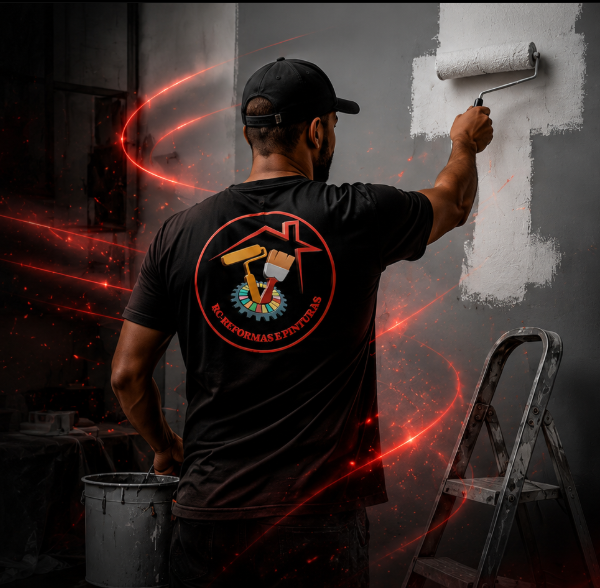 Pintor profissional aplicando tinta em uma parede