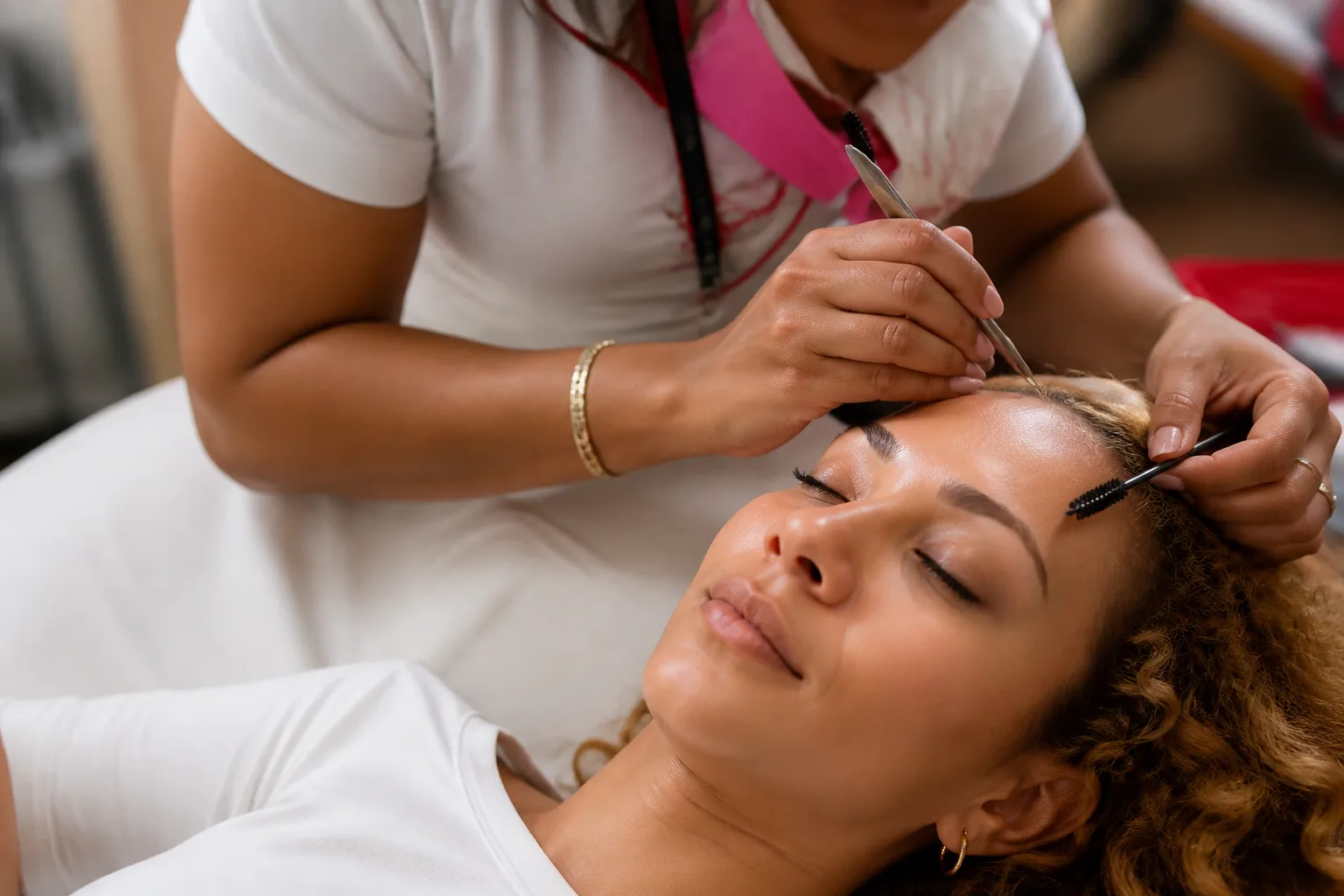 Procedimento facial realizado durante curso de beleza profissional