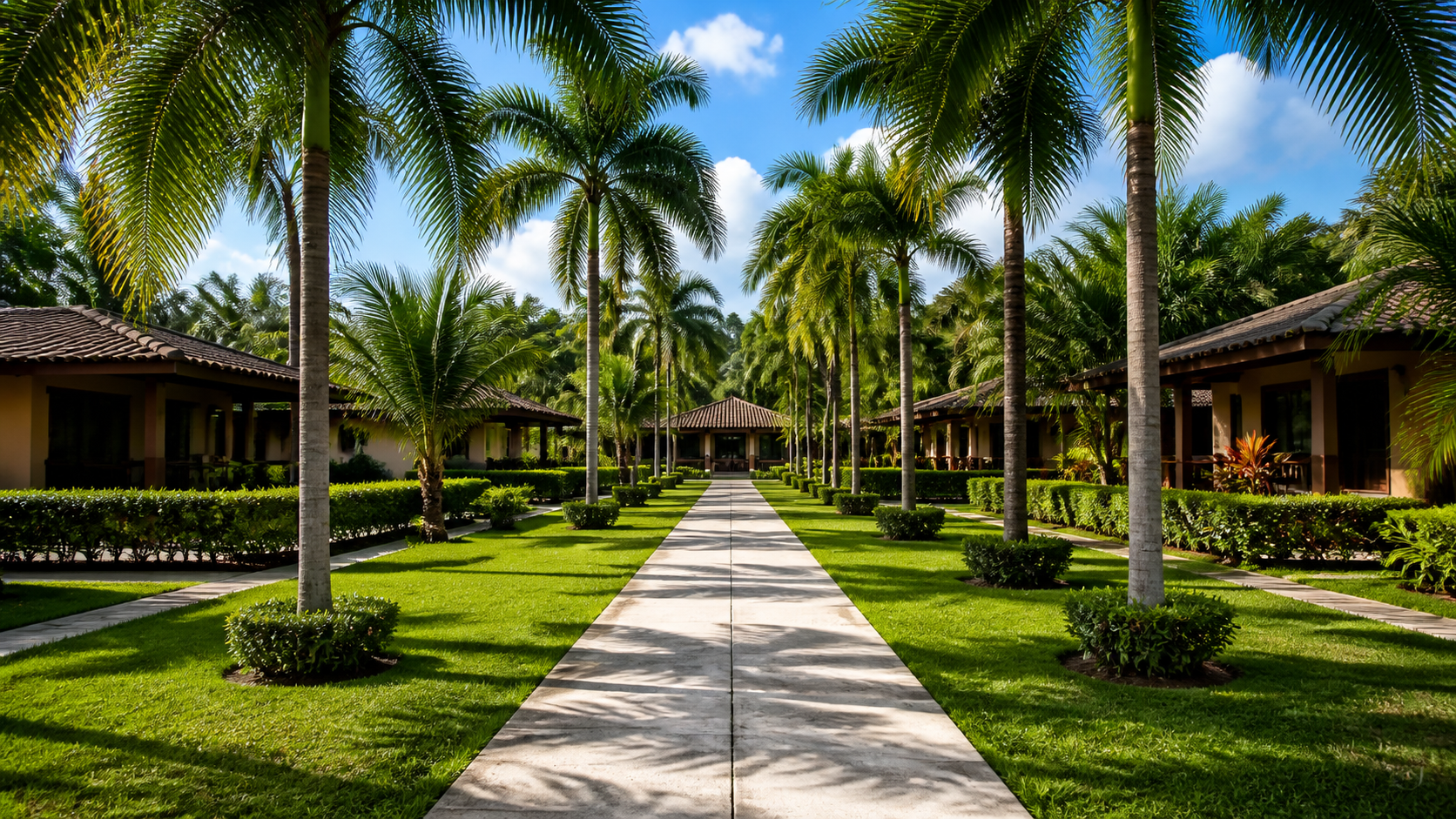 Jardins e caminhos arborizados da clínica